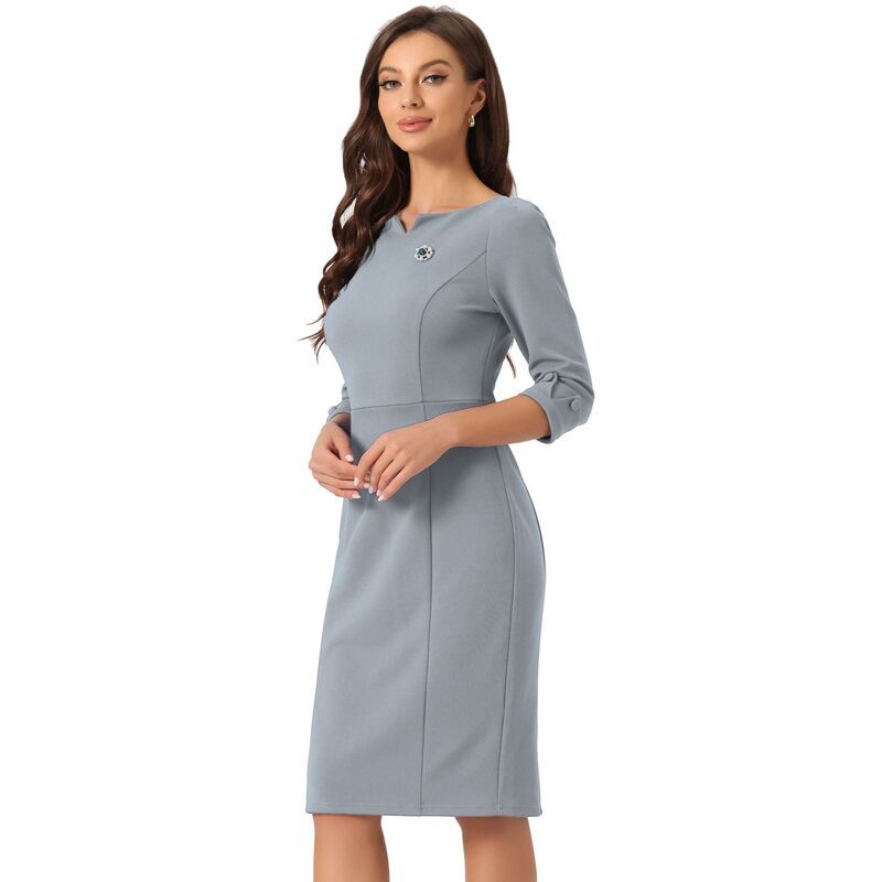 アレグラ ケー レディース トップス ワンピースリムフィット ミディ ALLEGRA K Midi Dresses For Women 34 Sleeve Sweetheart Neck Slim Fit Work Pencil Dress Grey グレー