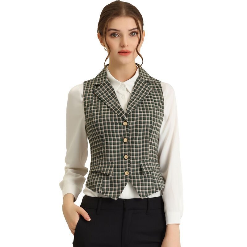 アレグラ ケー レディース アウター ジャケット・ブルゾン ヴィンテージ ベスト コート ALLEGRA K Womens Plaid Waistcoat Notched Lapel Collar Single Breasted Vintage Vest Gr