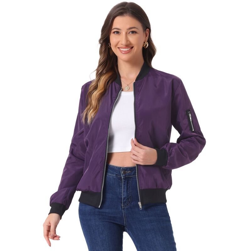 アレグラ ケー レディース アウター ジャケット・ブルゾン ALLEGRA K Womenstanding Collar Full Zip Up Short Bomber Jacket Dark Purple パープル 10,625円