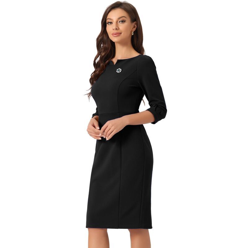 アレグラ ケー レディース トップス ワンピースリムフィット ミディ ALLEGRA K Midi Dresses For Women 34 Sleeve Sweetheart Neck Slim Fit Work Pencil Dress Black ブラッ