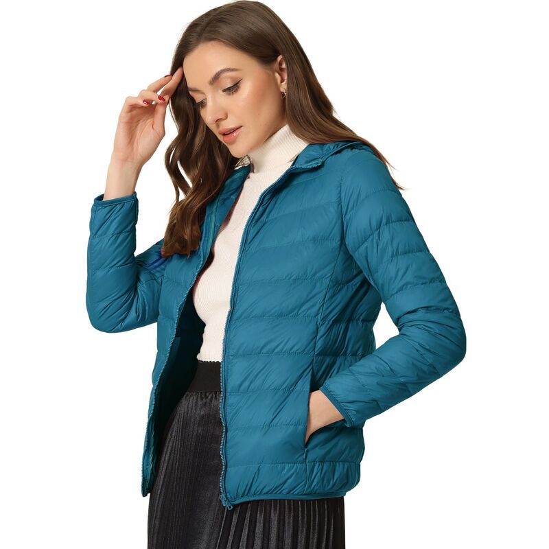 アレグラ ケー レディース アウター ジャケット・ブルゾン ダウン ALLEGRA K Womens Hooded Lightweight Down Packable Puffyer Jacket Lake Blue ブルー