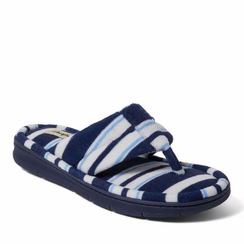 ディアフォームズ レディース シューズ サンダル パイル Womens Dearfoams Wrenley Terry Thong Slippers Blue Stripe ブルー
