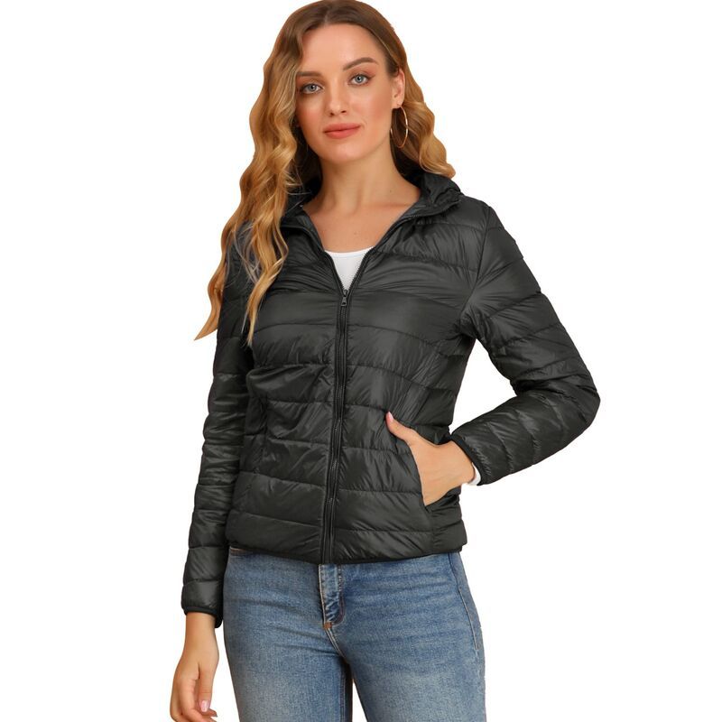 アレグラ ケー レディース アウター ジャケット・ブルゾン ダウン ALLEGRA K Womens Hooded Lightweight Down Packable Puffyer Jacket Black ブラック