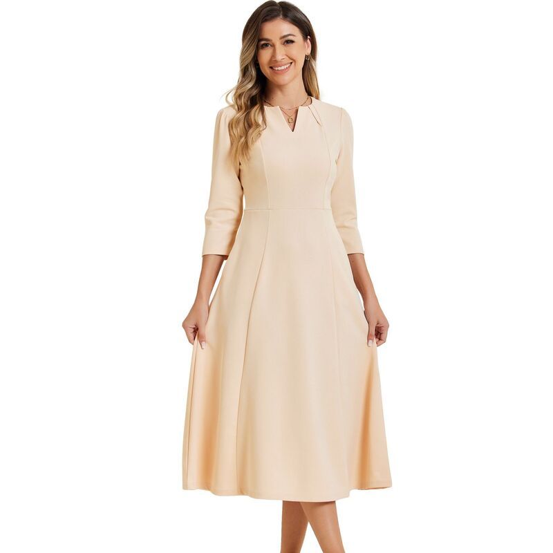 アレグラ ケー レディース トップス ワンピース Vネック A ライン ALLEGRA K Womens Work Officelegant 34 Sleeve V Neck ALine Dress Deep Apricot アプリコット