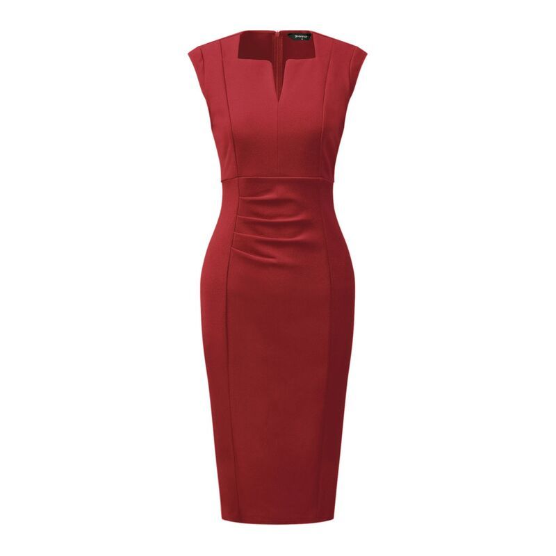 アレグラ ケー レディース トップス ワンピース Vネック ノースリーブ ALLEGRA K Womensheath Dress V Neck Sleeveless Elegant Office Dresses Red レッド