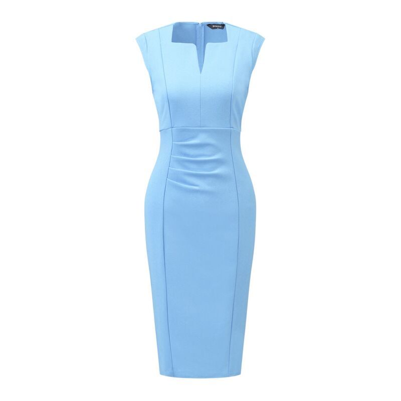 アレグラ ケー レディース トップス ワンピース Vネック ノースリーブ ALLEGRA K Womensheath Dress V Neck Sleeveless Elegant Office Dresses Light Blue ブルー