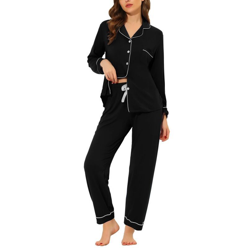 cheibear レディース アンダーウェア ナイトウェア シャツ cheibear Womens Pajama Sleep Shirt Nightwear Sleepwear Lounge Modal Pj Sets Black ブラック