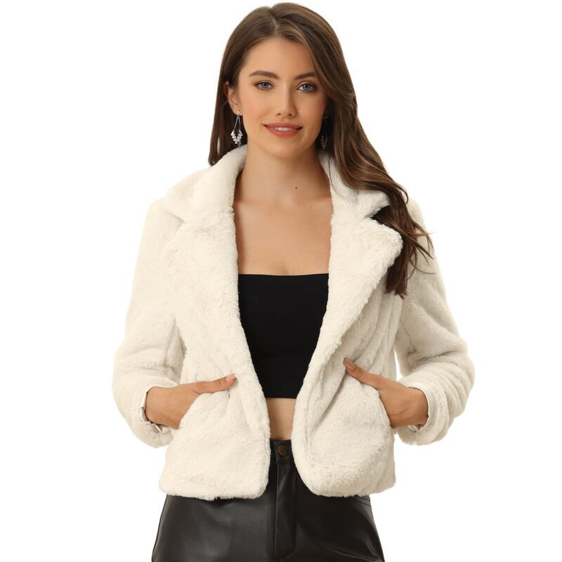 アレグラ ケー レディース アウター ジャケット・ブルゾン コート クロップド ALLEGRA K Womens Winter Fashion Loose Faux Fur Cropped Jacket Coat Apricot アプリコット