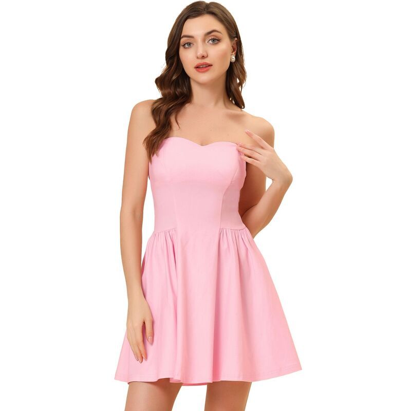 アレグラ ケー レディース トップス ワンピース ミニ ストラップレス ALLEGRA K Womens Prom Strapless Exposed Zipper Mini Flare Tube Top Dress Pink ピンク