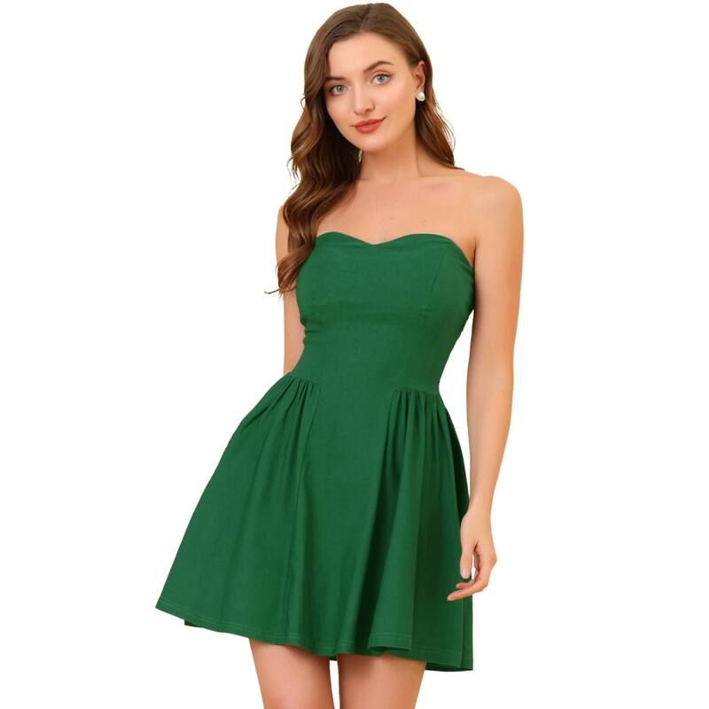 アレグラ ケー レディース トップス ワンピース ミニ ストラップレス ALLEGRA K Womens Prom Strapless Exposed Zipper Mini Flare Tube Top Dress Green グリーン