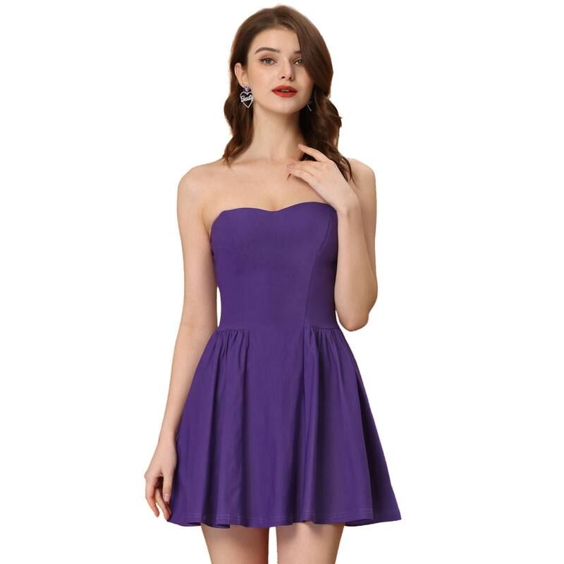 アレグラ ケー レディース トップス ワンピース ミニ ストラップレス ALLEGRA K Womens Prom Strapless Exposed Zipper Mini Flare Tube Top Dress Purple パープル