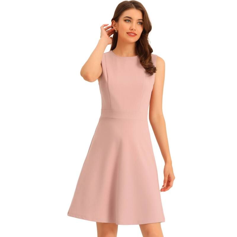 アレグラ ケー レディース トップス ワンピース A ライン ノースリーブ ALLEGRA K Womens Work Solid Color Sleeveless Aline Flaredresses Pink ピンク
