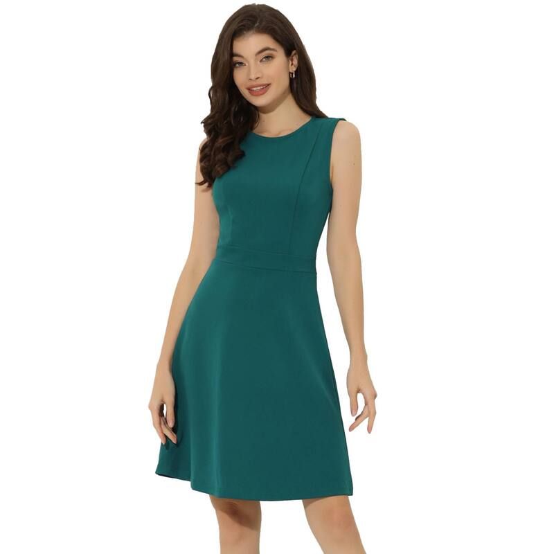 アレグラ ケー レディース トップス ワンピース A ライン ノースリーブ ALLEGRA K Womens Work Solid Color Sleeveless Aline Flaredresses Peacock Green グリーン