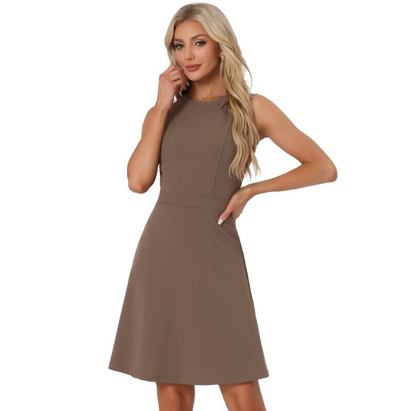 アレグラ ケー レディース トップス ワンピース A ライン ノースリーブ ALLEGRA K Womens Work Solid Color Sleeveless Aline Flaredresses Coffee コーヒー