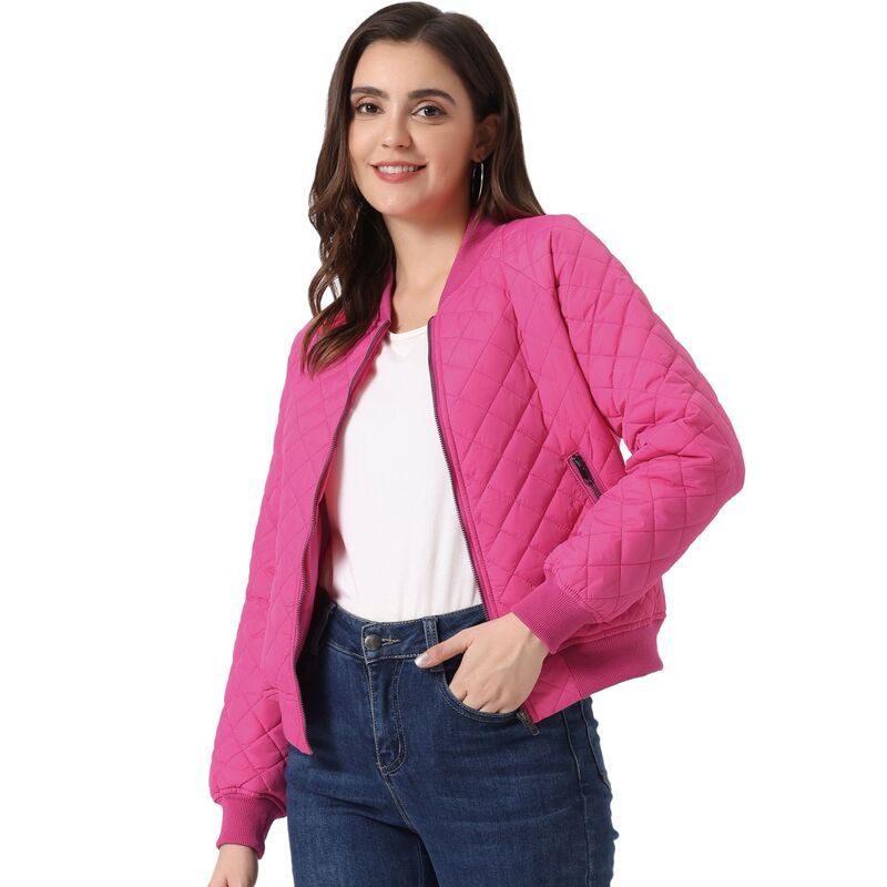 アレグラ ケー レディース アウター ジャケット・ブルゾン キルティング ALLEGRA K Womenstand Collar Zip Up Raglan Sleeves Bomber Quilted Jacket Hot Pink ピンク