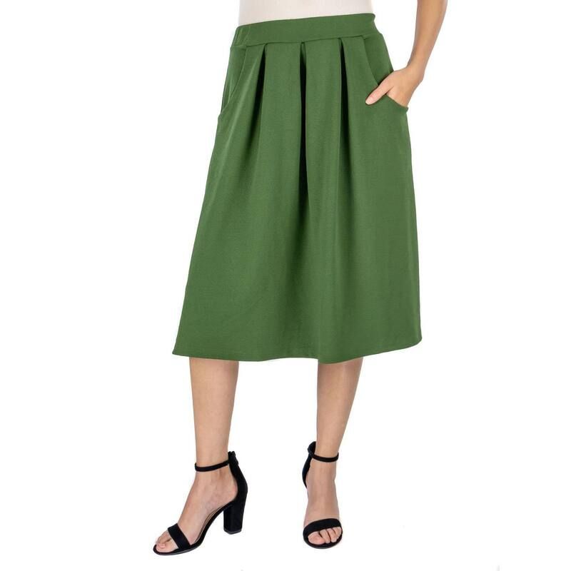24 セブンコンフォート レディース ボトムスカート プリーツ ミディ Womens 24Seven Comfort Apparel Solid Pleated Midi Skirt Olive オリーブ
