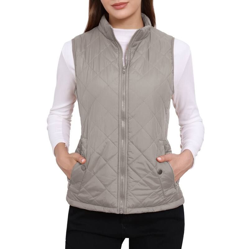 アレグラ ケー レディース アウター ジャケット・ブルゾン キルティング ベスト ジレ ALLEGRA K Womenstand Collar Lightweight Gilet Quilted Zip Vest Gray グレー