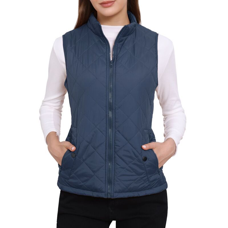アレグラ ケー レディース アウター ジャケット・ブルゾン キルティング ベスト ジレ ALLEGRA K Womenstand Collar Lightweight Gilet Quilted Zip Vest Dark Blue ブルー