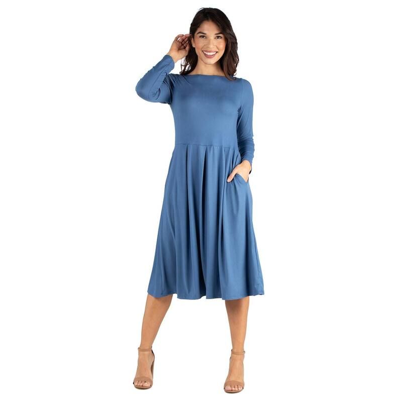 24 セブンコンフォート レディース トップス ワンピース Womens 24Seven Comfort Apparelong Sleeve Fit Flare Dress with Pockets Light Blue ブルー