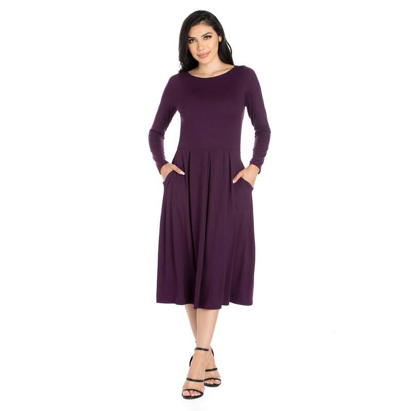 24 セブンコンフォート レディース トップス ワンピース Womens 24Seven Comfort Apparelong Sleeve Fit Flare Dress with Pockets Purple パープル