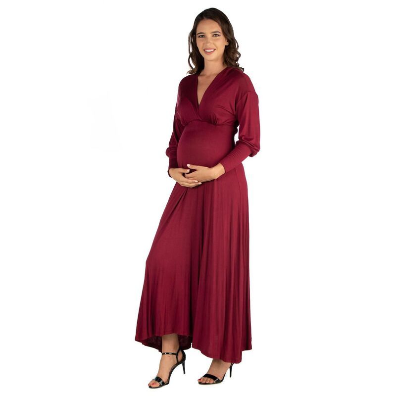 24 セブンコンフォート レディース トップス ワンピース Vネック マタニティ マキシ Maternity 24Seven Comfort Apparel VNeck Long Sleeve Maxi Dress Red レッド