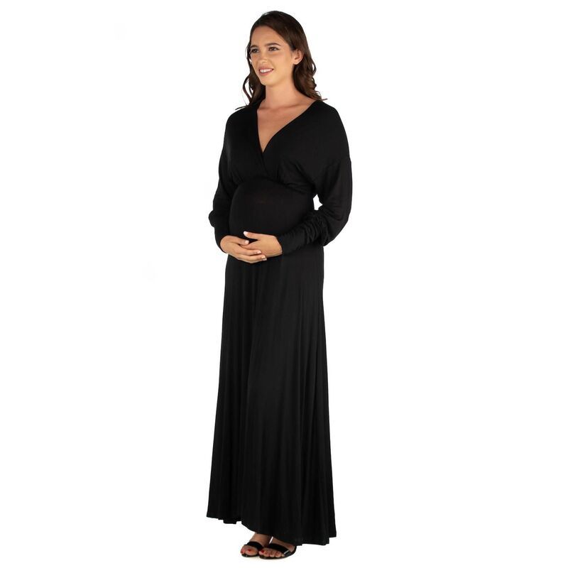 24 セブンコンフォート レディース トップス ワンピース Vネック マタニティ マキシ Maternity 24Seven Comfort Apparel VNeck Long Sleeve Maxi Dress Black ブラック