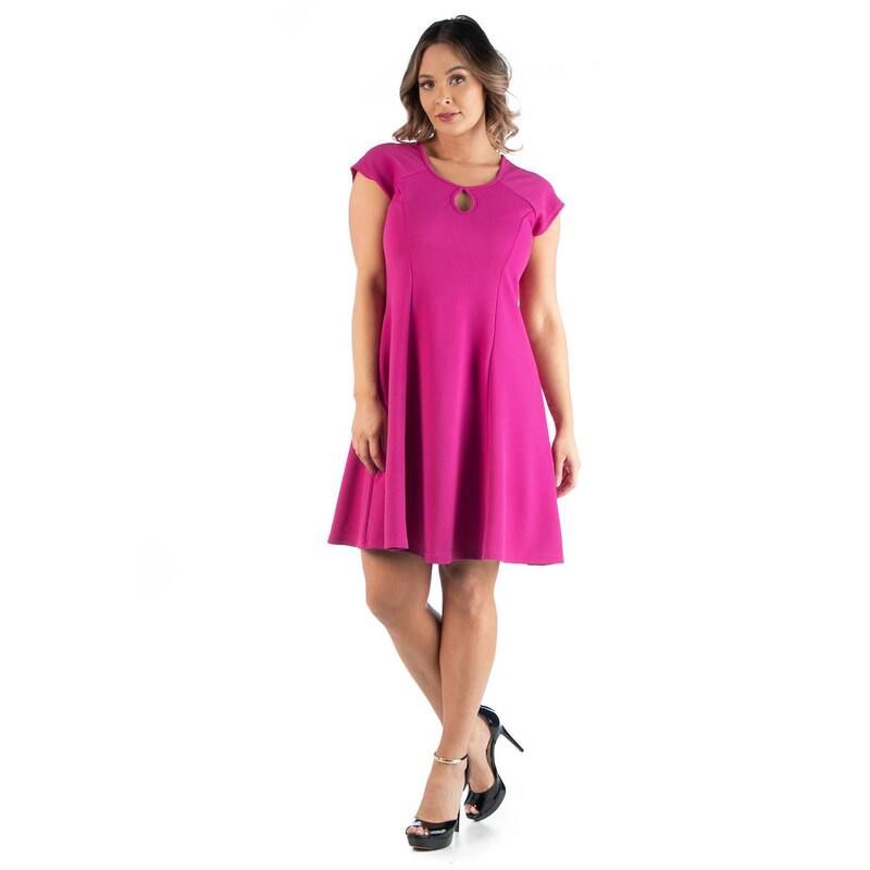 24 セブンコンフォート レディース トップス ワンピース プラスサイズ Plusize 24seven Comfort Apparel Keyhole Neck Fit And Flare Dress Pink ピンク