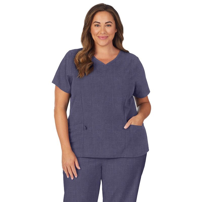 クドルドッズ レディース トップス Tシャツ Vネック プラスサイズ Plusize Cuddl Dudscrubs Pocketed VNeck Top Navy Heather ヘザー