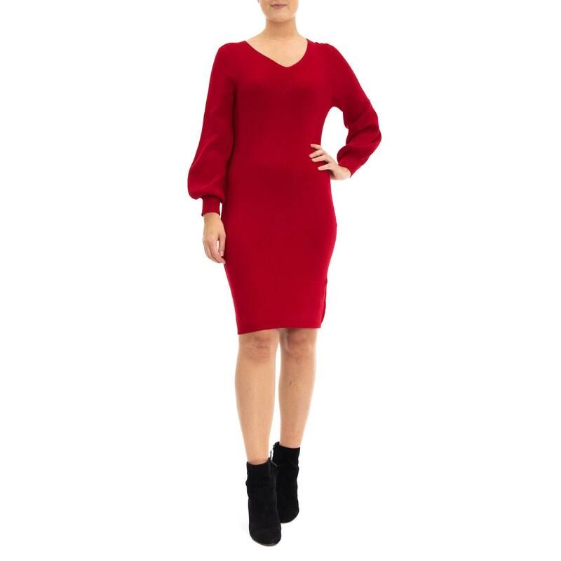 ニナレオナルド レディース トップス ワンピース セーター Womens Nina Leonard BalloonSleeve Sheath Sweater Dress Red レッド