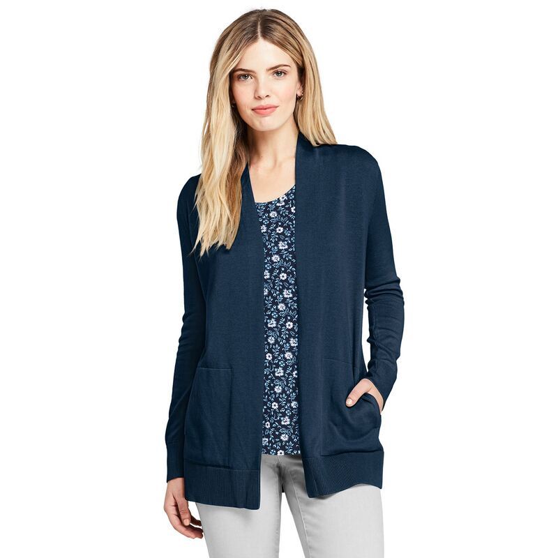 ランズエンド レディース アウター ニット・セーター プチ カーディガン Petite Lands End OpenFront Long Cardigan Sweateradiant Navy ネイビー