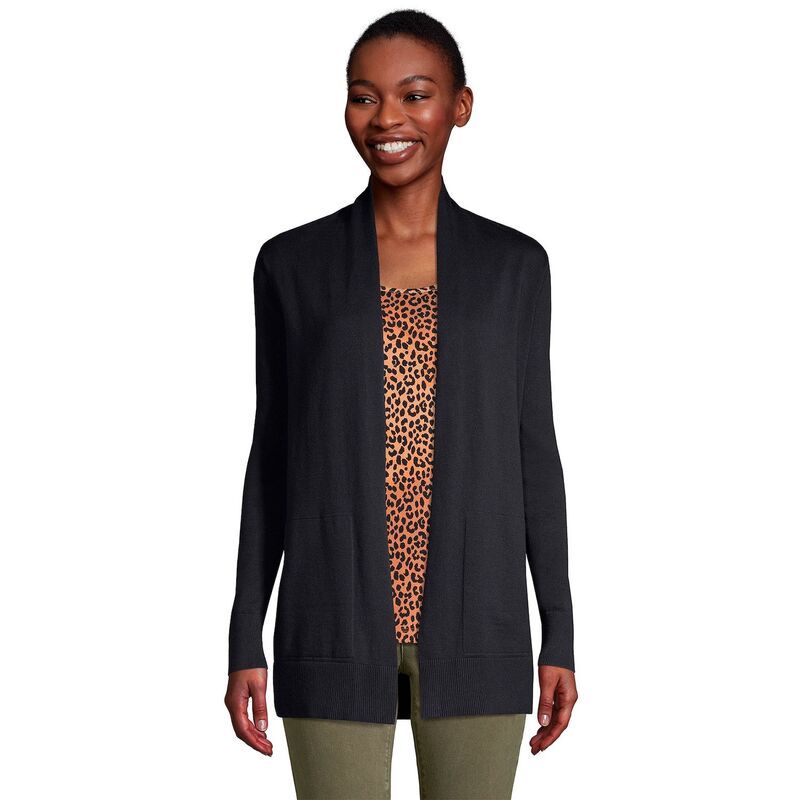 ランズエンド レディース アウター ニット・セーター プチ カーディガン Petite Lands End OpenFront Long Cardigan Sweater Black ブラック