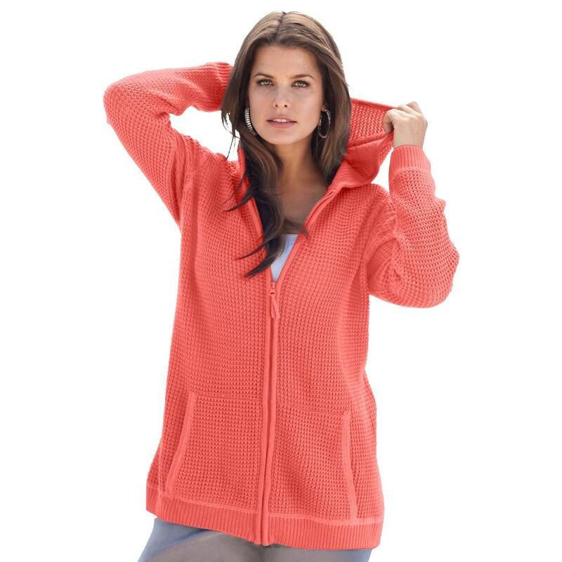 ロアマンズ レディース トップス Tシャツ プラスサイズ パーカー Roamans Womens Plusize Classic Length Zip Fronthermal Hoodie Sunset Coral コーラル 14,785円