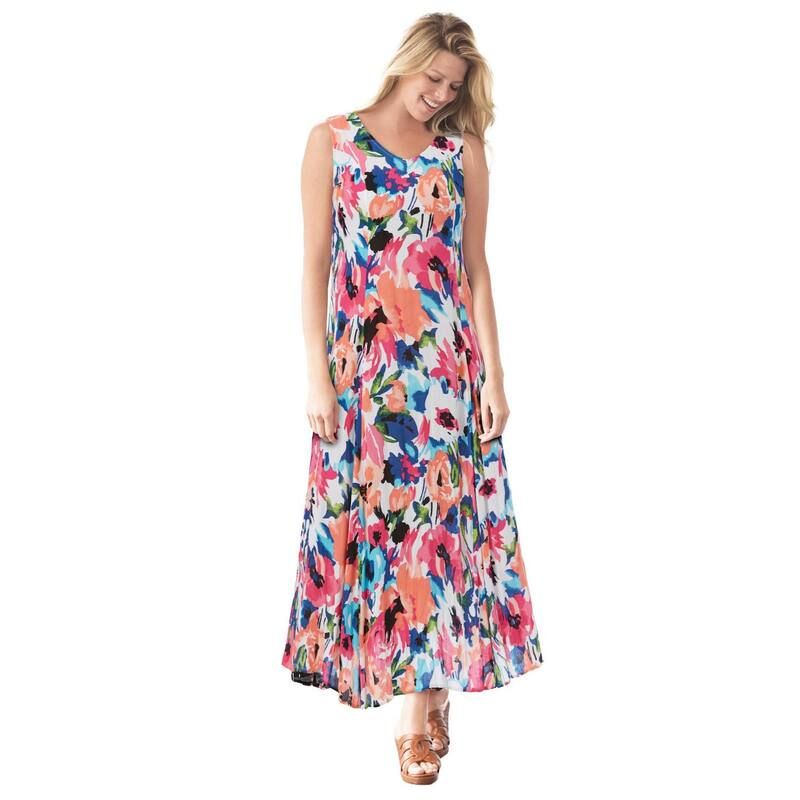 ウーマン ウィズイン レディース トップス ワンピース プラスサイズ プチ ノースリーブ Woman Within Womens Plusize Petite Sleeveless Crinkle Dressweet Coral Bloom コーラル