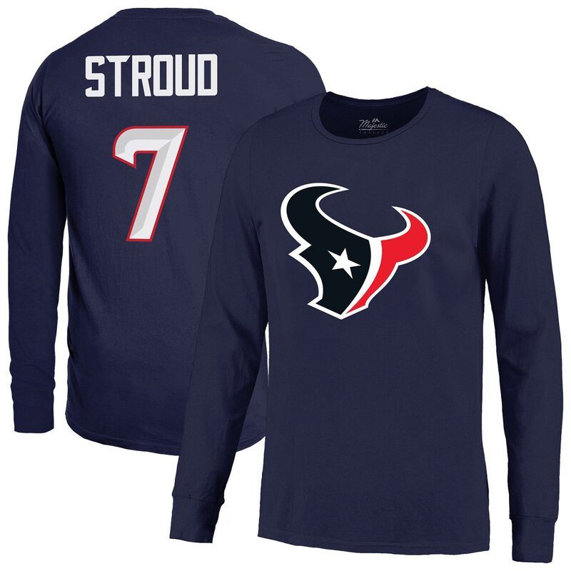 マジェスティック メンズ トップス Tシャツ Mens Majestic Threads CJ Stroud Navy Houston Texans Name Number NonDistressed Long Sleeve TShirtxs Navy ネイビ