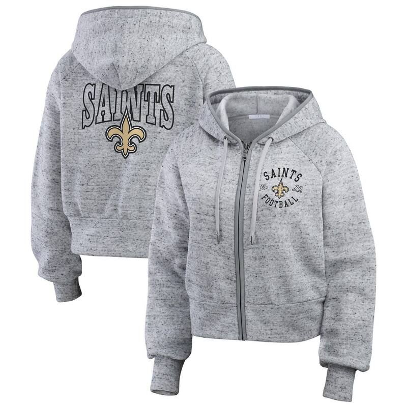 ウェア バイ エリン アンドルーズ レディース アウター ジャケット・ブルゾン クロップド フリース パーカー Womens WEAR by Erin Andrews Heather Gray New Orleansaintspeckled Fleece Cr