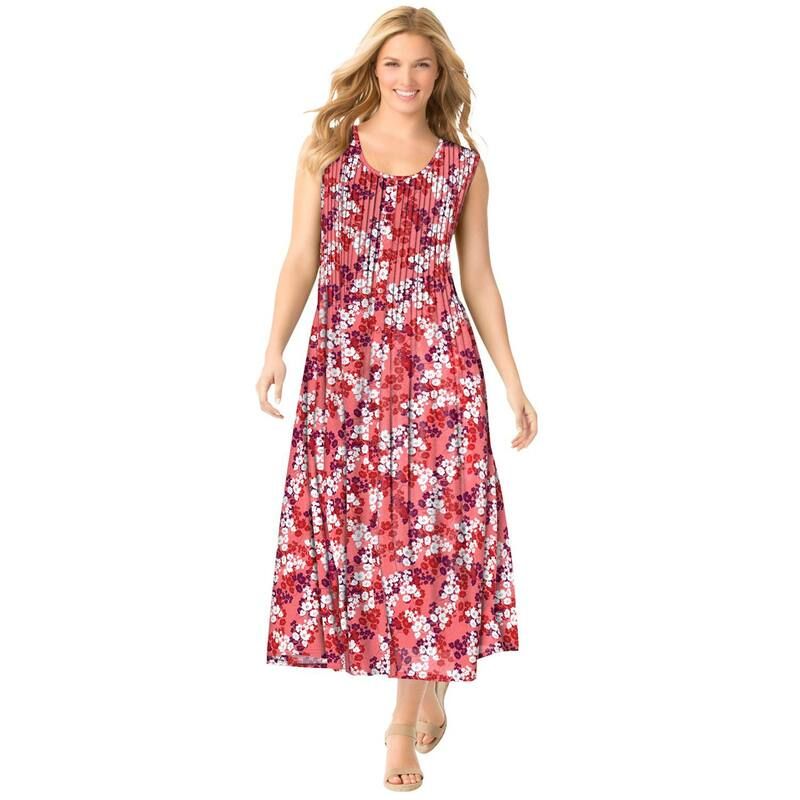 ウーマン ウィズイン レディース トップス ワンピース プラスサイズ プチ ノースリーブ Woman Within Womens Plusize Petite Pintucked Sleeveless Dressweet Coral Ditsy コーラル