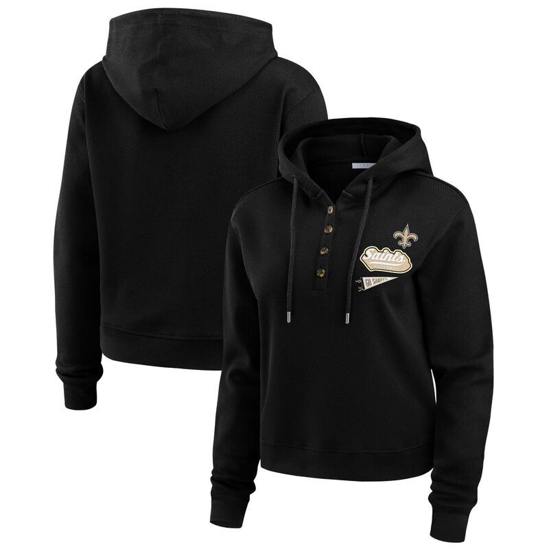 ウェア バイ エリン アンドルーズ レディース トップス Tシャツ ニット パーカー Womens WEAR by Erin Andrews Black New Orleansaints WaffleKnit Pullover Hoodie Snt Black
