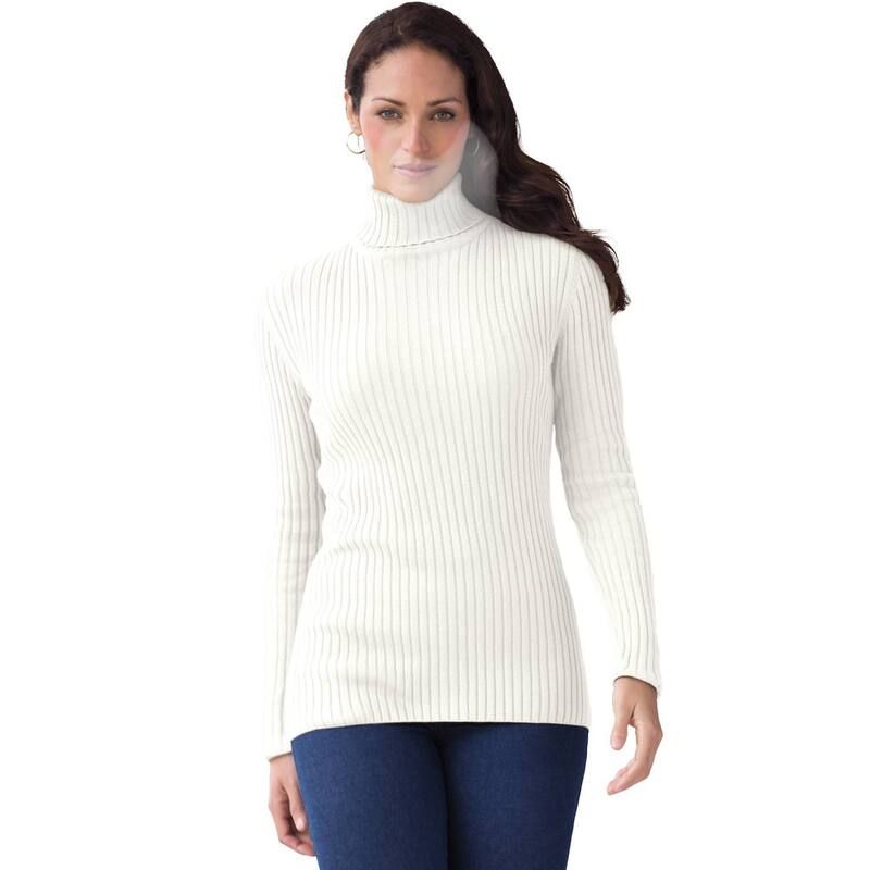 ジェシカロンドン レディース アウター ニット・セータートルネック プラスサイズ リブ コットン Jessica London Womens Plusize Ribbed Cotton Turtleneck Sweater Ivory アイボリー