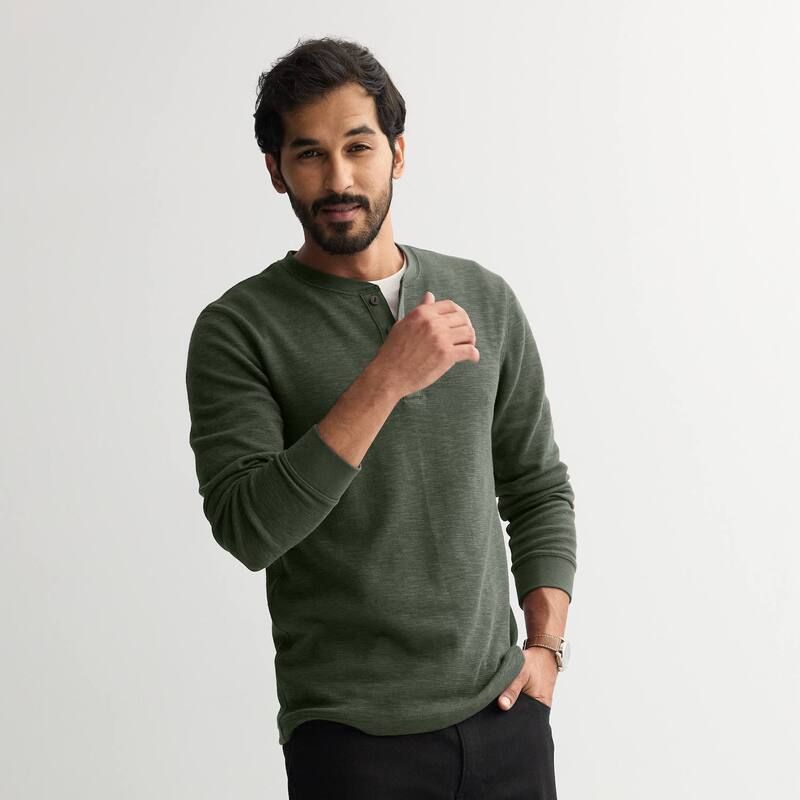 ソノマ メンズ トップス Tシャツ Mensonoma Goods For Life Long Sleeve Textured Henley Tee Olive オリーブ