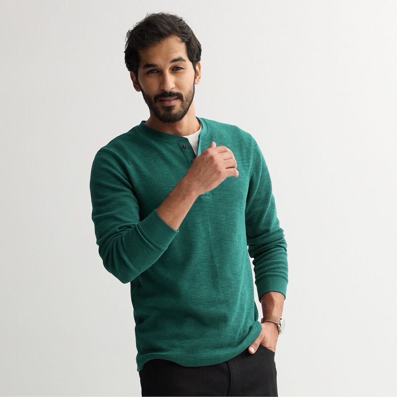 ソノマ メンズ トップス Tシャツ Mensonoma Goods For Life Long Sleeve Textured Henley Tee Teal Texture ティール