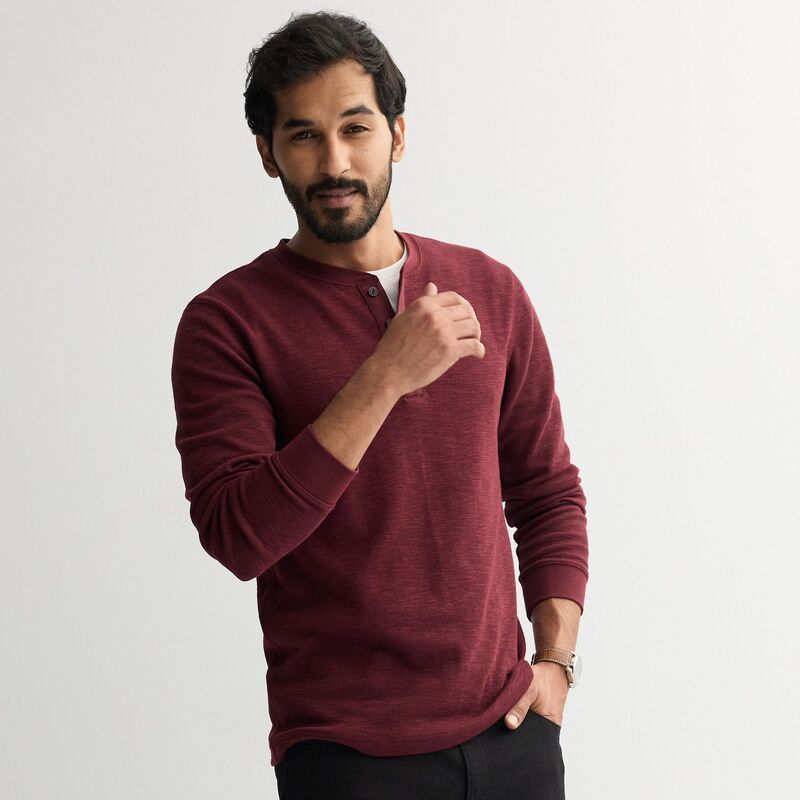ソノマ メンズ トップス Tシャツ Mensonoma Goods For Life Long Sleeve Textured Henley Tee Burgundy Texture バーガンディ