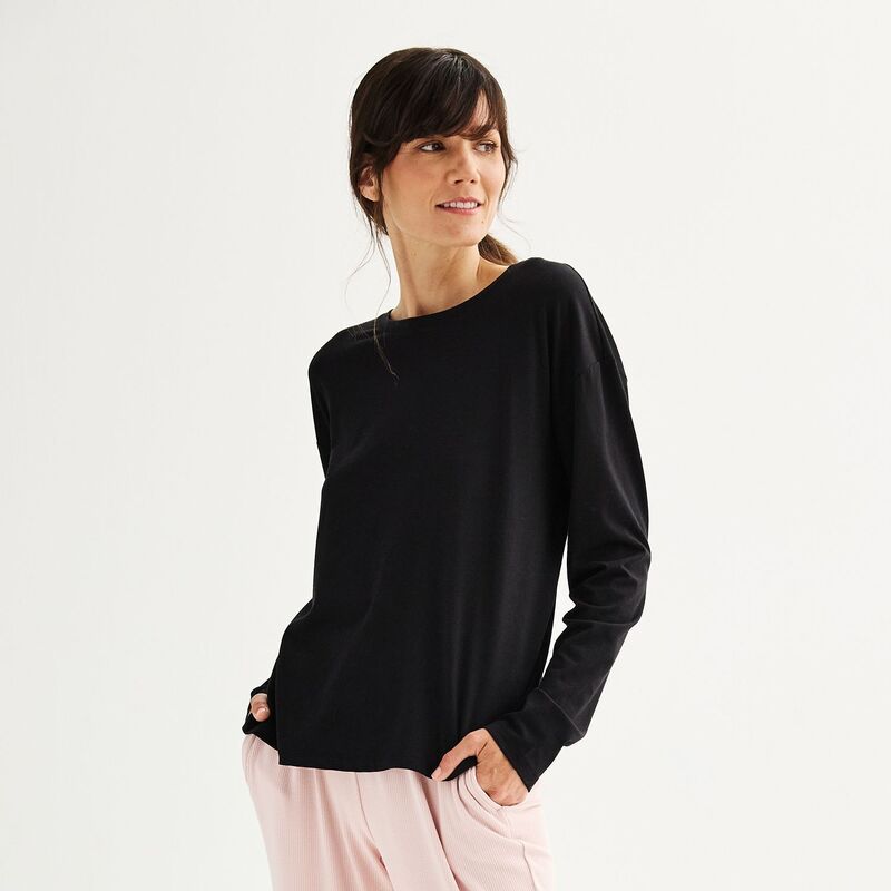 ソノマ レディース アンダーウェア ナイトウェア Tシャツ Womensonoma Goods For Life DropShoulder Long Sleeve Sleep Tee Mineral Black ブラック