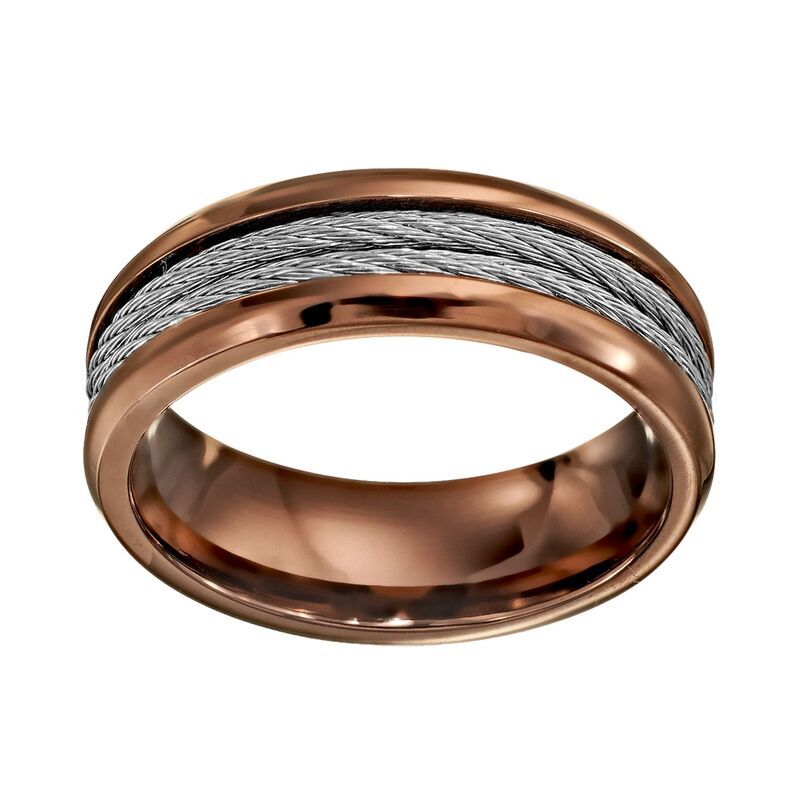 アンブランデッド メンズ アクセサリー リング Tシャツ Unbranded Two Tone Stainlessteel Cable Band Men Brown ブラウン
