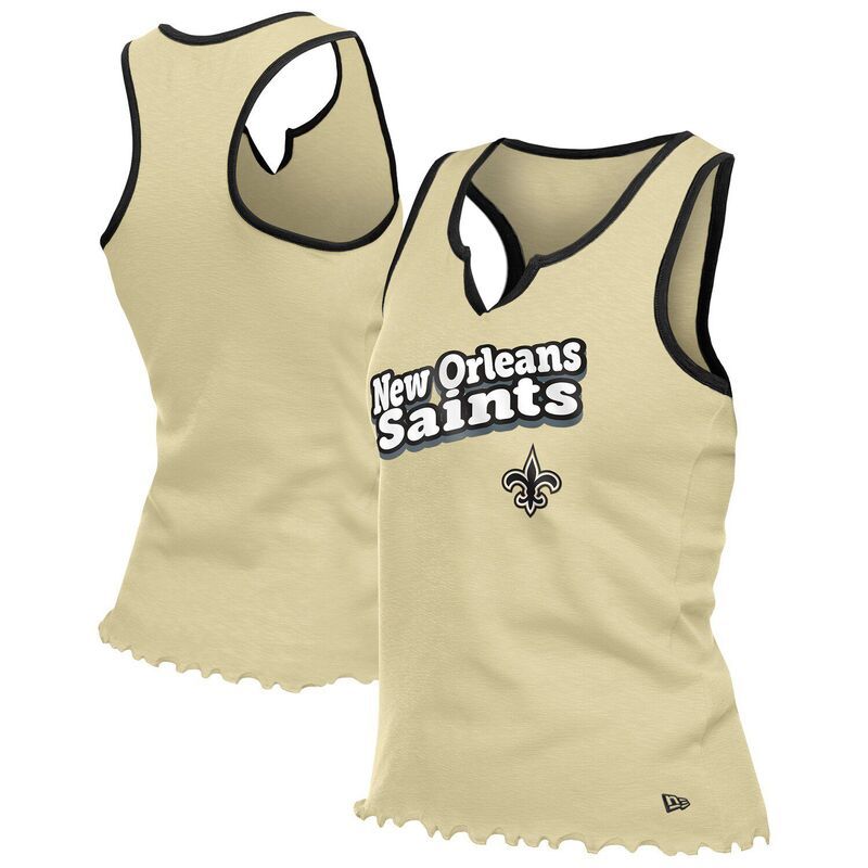 ニューエラ レディース トップス Tシャツ WomensNew Era Gold New Orleansaints Lettuce Hem Notch Neck TriBlend Tank Top Snt Gold ゴールド