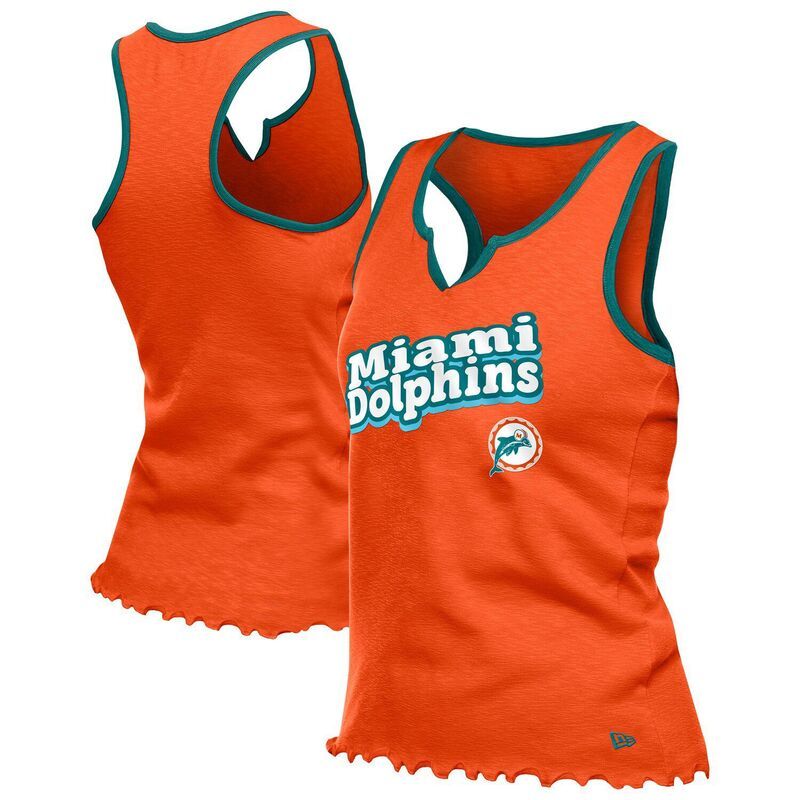 ニューエラ レディース トップス Tシャツ WomensNew Era Orange Miami Dolphins Lettuce Hem Notch Neck TriBlend Tank Top Dol Orange オレンジ