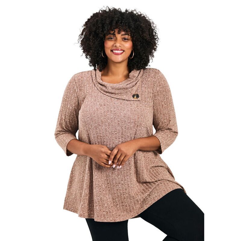 アベニュー レディース トップス Tシャツ プラスサイズ Avenue Womens Plusize Miley Rib Hacci Button Tunichestnut