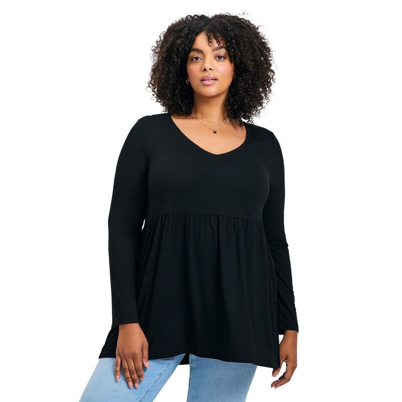 アベニュー レディース トップス Tシャツ プラスサイズ Avenue Womens Plusize Nylah Long Sleeve Tunic Black ブラック