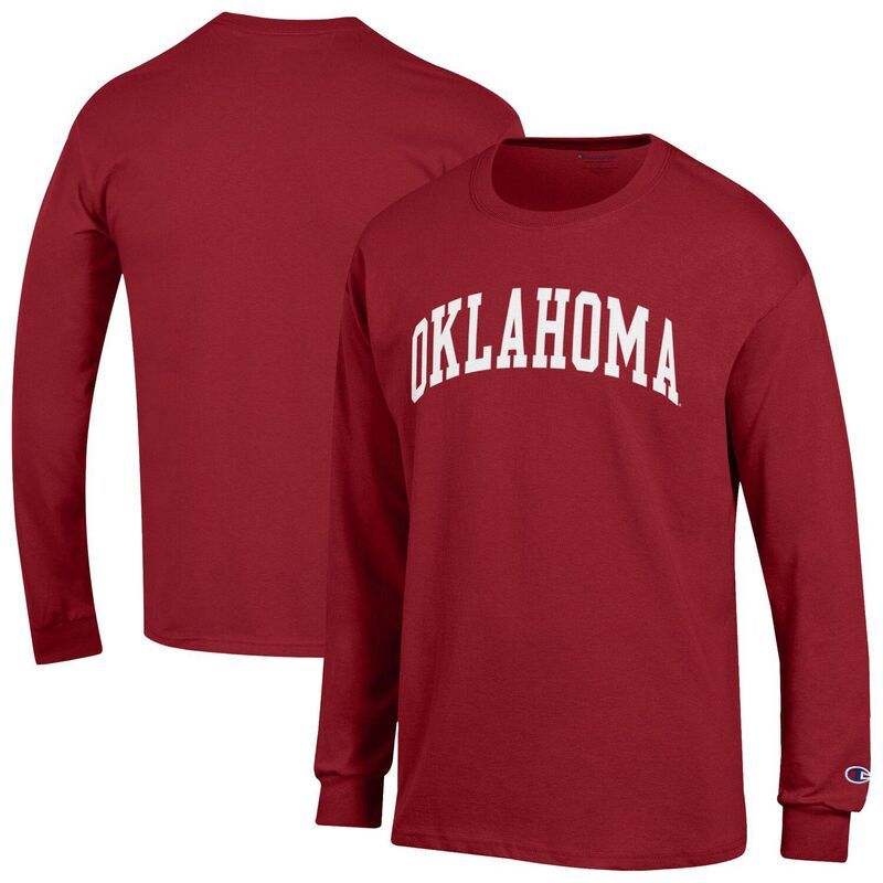 チャンピオン メンズ トップス Tシャツ Mens Champion Crimson Oklahoma Sooners Basic Arch Long Sleeve TShirt Okl Red レッド