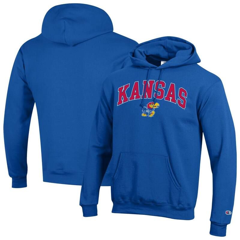 チャンピオン メンズ トップス Tシャツ ロゴ パーカー MensChampion Royal Kansas Jayhawks Arch Over Logo Pullover Hoodie Kns Blue ブルー