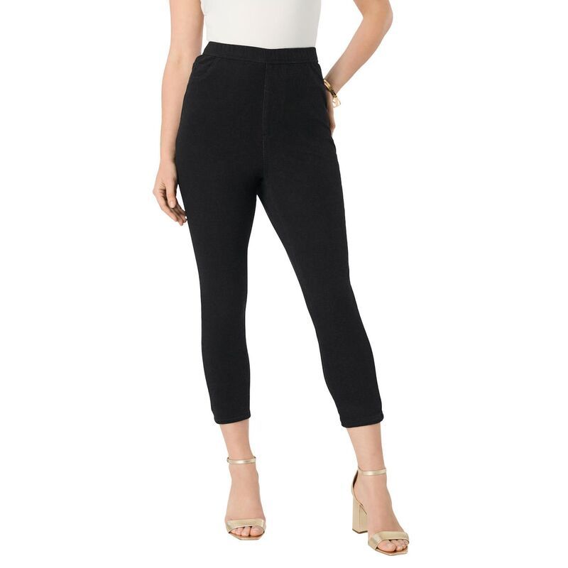 ロアマンズ レディース ボトムス カジュアルパンツ プラスサイズ キャップ ニット Roamans Womens Plusize Knit Jean Capri Black ブラック